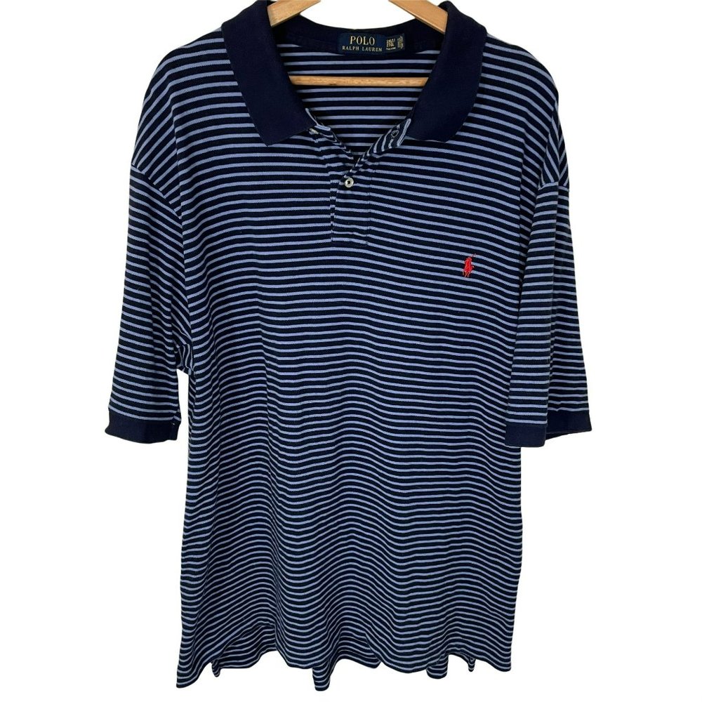 Polo Ralph Lauren Striped Cotton Polo Shirt Blue Size 2XLT
